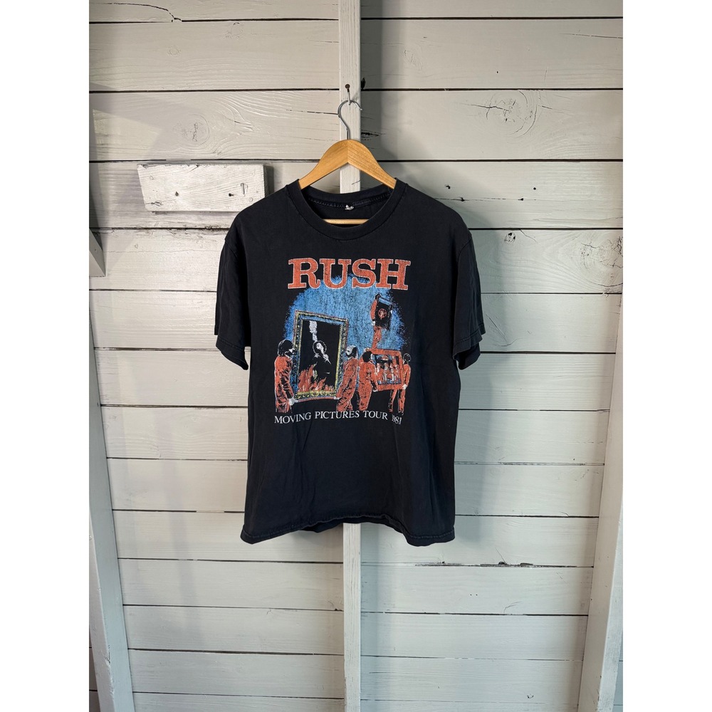 Rush Moving Pictures Tour 1981 Vintage Graphic T-Shirt Alstyle Black Mens L